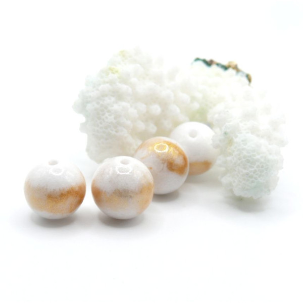 Perles Rondes Jade Mashan Crème mordoré 12mm
