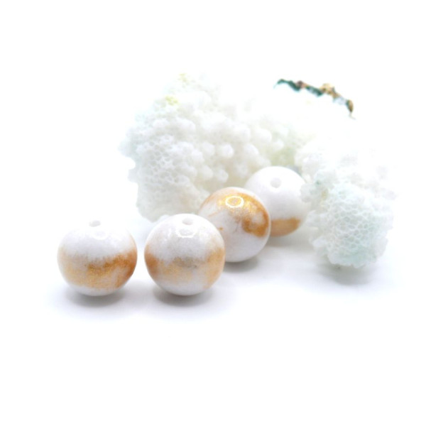 Perles Rondes Jade Mashan Crème mordoré 12mm