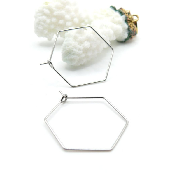 Boucles d’oreille Créoles Tiges Hexagonales 25mm en Acier Inoxydable 316 Chirurgical Argenté