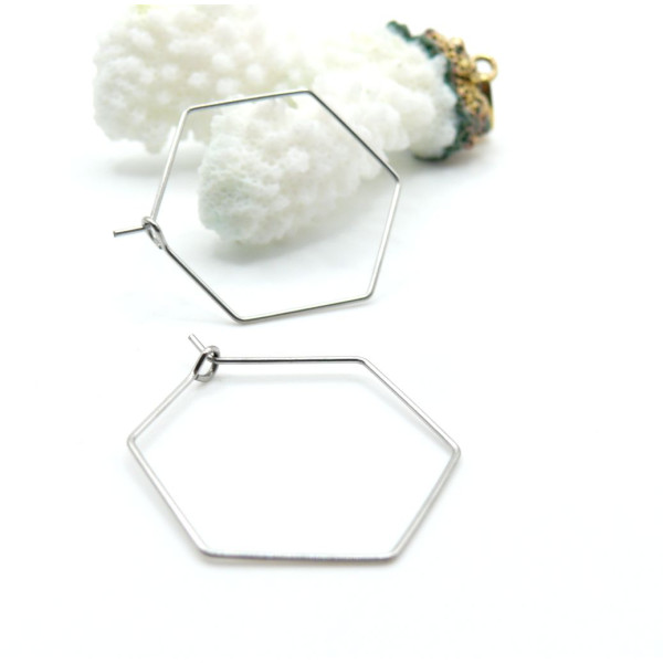 Boucles d'Oreille Créoles Tiges Hexagonales 30mm – Acier Inoxydable 316 Chirurgical Argenté Rhodié