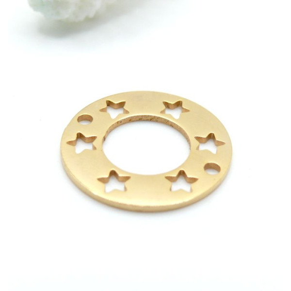 PS11847060 – Lot de 1 Pendentif Connecteur Médaille Multi Étoiles 19,5mm – Doré Acier Inoxydable