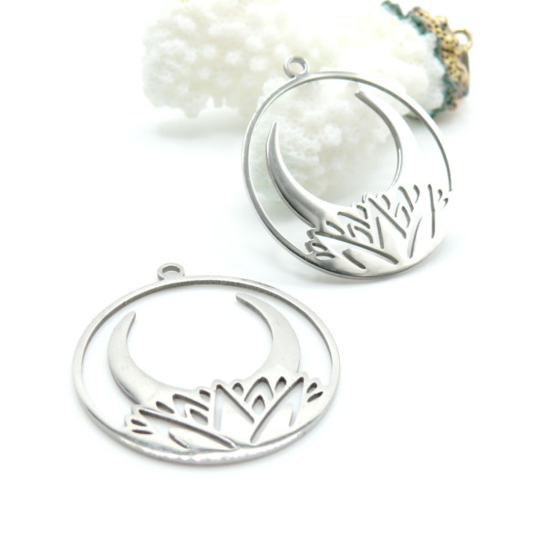 Pendentifs Corne Boho Chic 32mm – Acier Inoxydable Argenté