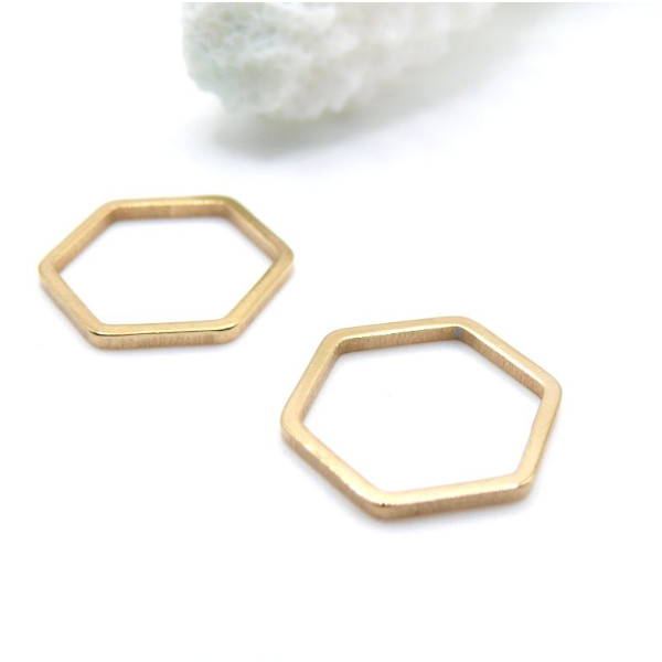 Pendentifs Connecteur Hexagone 13.5mm – Acier Inoxydable 304 Doré