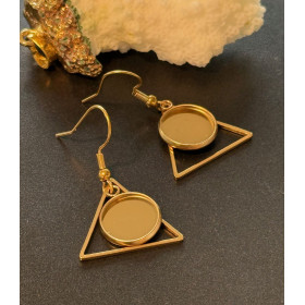 Supports de Boucles d’Oreilles Crochet Triangle pour Cabochon Rond 12mm – Acier Inoxydable Doré