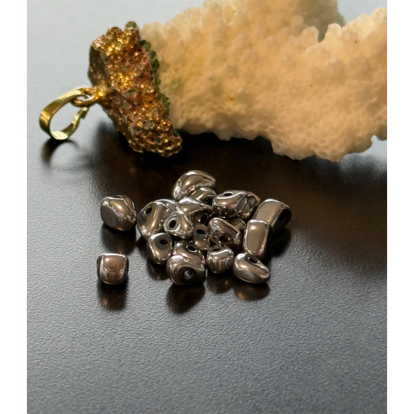 Perles Hématite forme Galet 4 par 12mm, métallisé  Argent