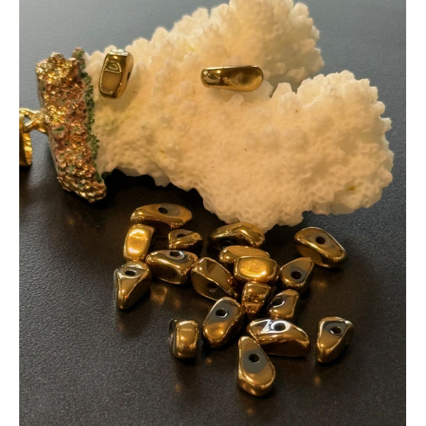 Perles Hématite forme Galet 4 par 12mm, métallisé Doré