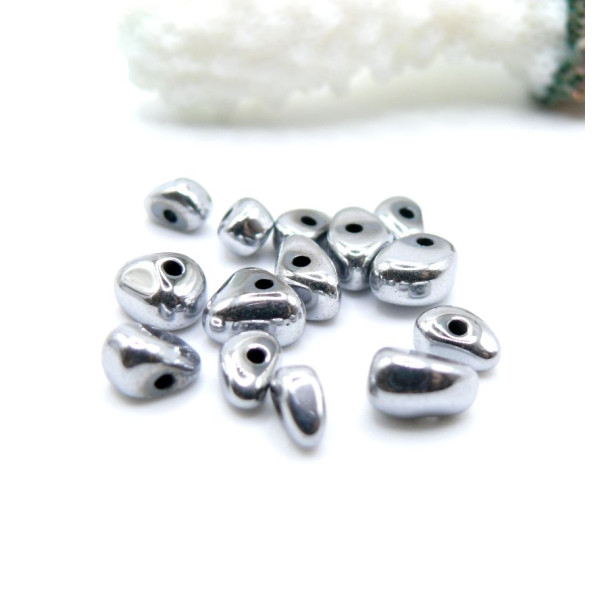 Perles Hématite forme Galet 4 par 12mm, métallisé  Argent