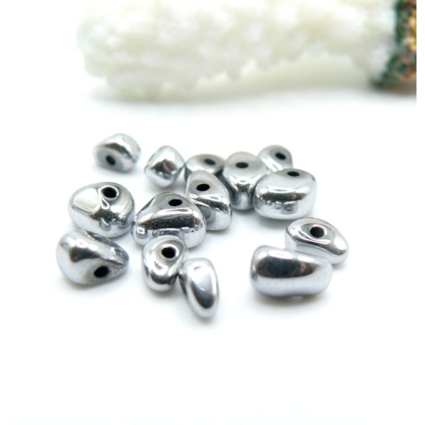 Perles Hématite forme Galet 4 par 12mm, métallisé  Argent