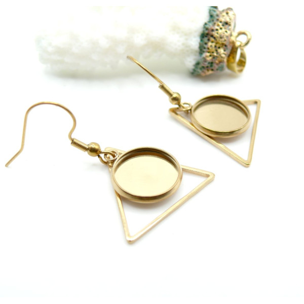Supports de Boucles d’Oreilles Crochet Triangle pour Cabochon Rond 12mm – Acier Inoxydable Doré