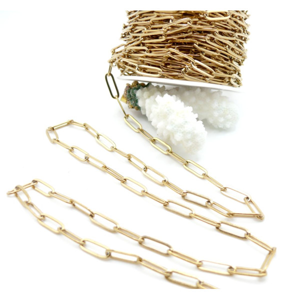 Chaîne maille Rectangle 12x4mm – Acier Inoxydable 304 Doré IONIQUE, 18K