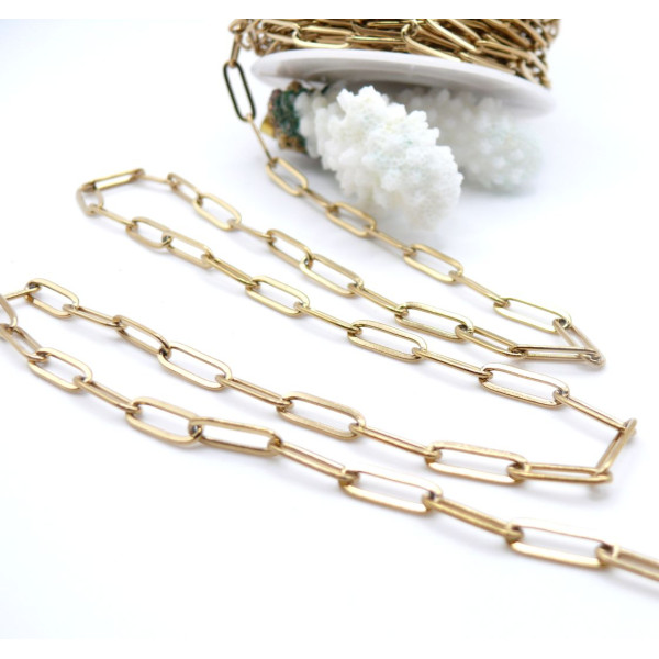 Chaîne maille Rectangle 12x4mm – Acier Inoxydable 304 Doré IONIQUE, 18K
