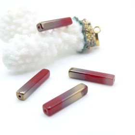 Perles en verre Tube rectangle 20mm coloris Rouge et Doré