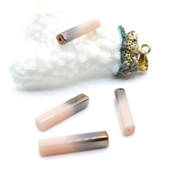 Perles en verre Tube rectangle 20mm coloris Rose et Doré