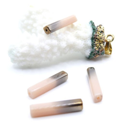 Perles en verre Tube rectangle 20mm coloris Rose et Doré