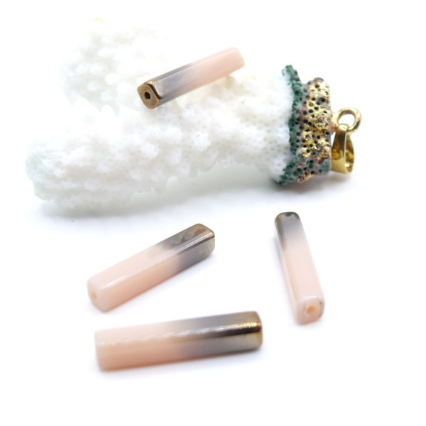 Perles en verre Tube rectangle 20mm coloris Rose et Doré