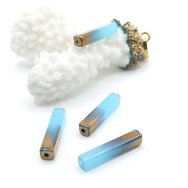 Perles en verre Tube rectangle 20mm coloris Bleu et Doré