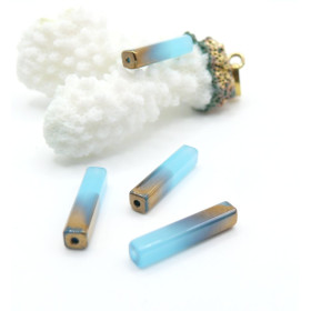 Perles en verre Tube rectangle 20mm coloris Bleu et Doré