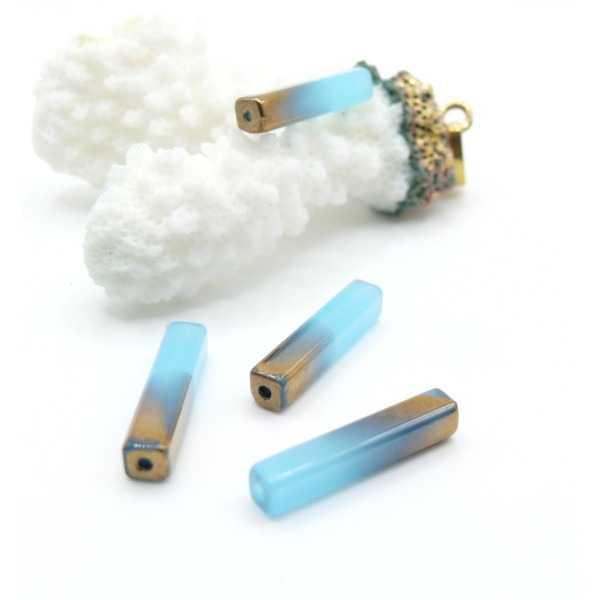 Perles en verre Tube rectangle 20mm coloris Bleu et Doré