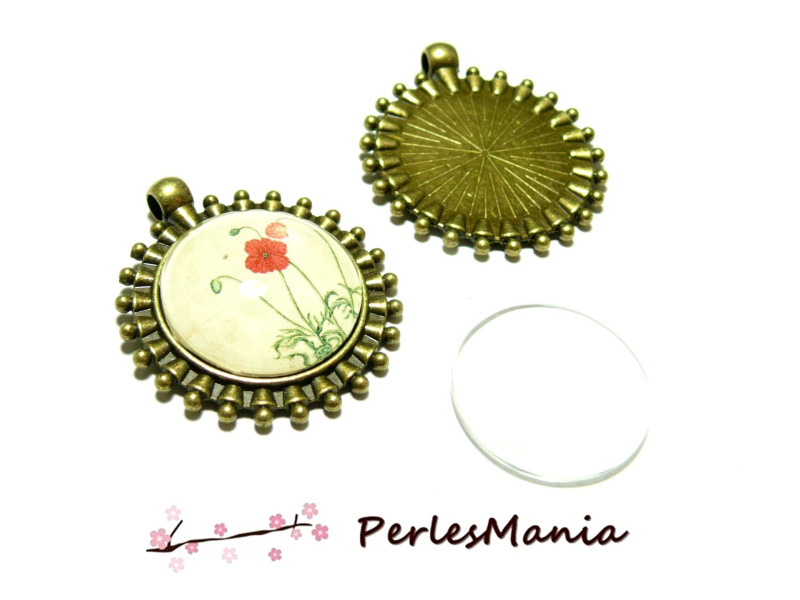 Pendentif Arty Art Déco 25mm Bronze et 1 cabochon verre 25mm
