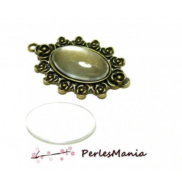 Support Pendentifs Ovale Fleur Bronze et 1 Cabochon