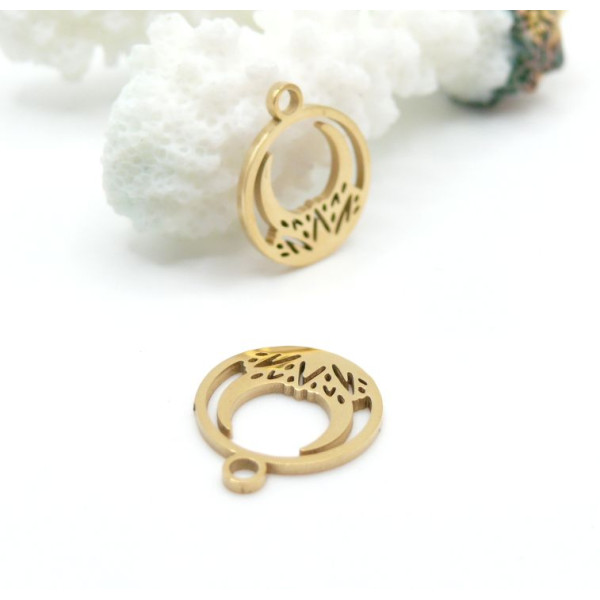 Pendentifs Connecteur Lune, Croissant, Lotus 14 mm – Acier Inoxydable Doré, Placage IONIQUE