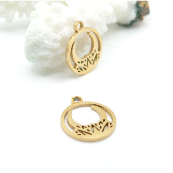 Pendentifs Connecteur Lune, Croissant, Lotus 14 mm – Acier Inoxydable Doré, Placage IONIQUE