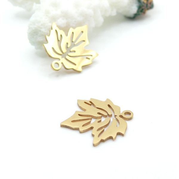 Pendentif Feuille d’Érable 19 mm – Acier Inoxydable Doré