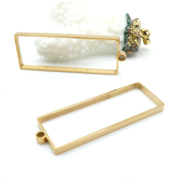Pendentif Rectangle 47 mm pour Inclusion Résine ou Polymère – Acier Inoxydable Doré à l’Or Fin 18K
