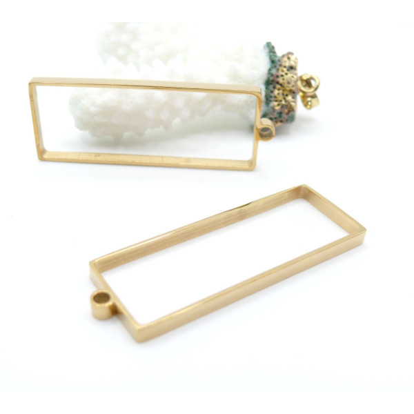 Pendentif Rectangle 47 mm pour Inclusion Résine ou Polymère – Acier Inoxydable Doré à l’Or Fin 18K