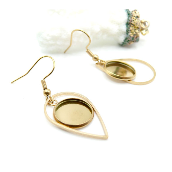 Supports de Boucles d’Oreilles Crochet Goutte pour Cabochon Rond 12mm – Acier Inoxydable Doré