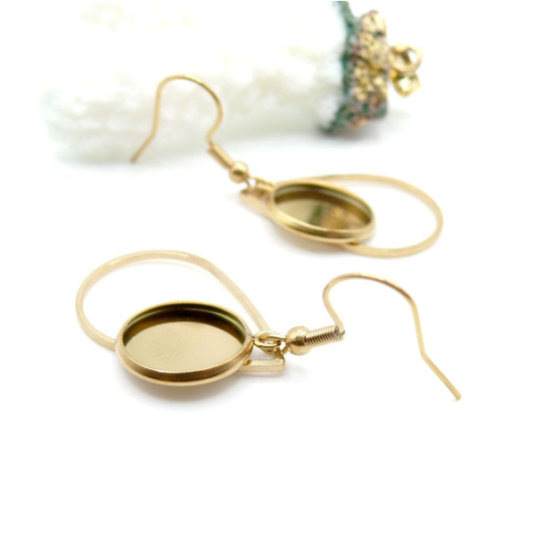 Supports de Boucles d’Oreilles Crochet Goutte pour Cabochon Rond 12mm – Acier Inoxydable Doré