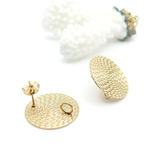 Boucles d’Oreilles Puce Rond Texturé avec Anneau d’Attache 20 mm – Acier Inoxydable 304 Doré