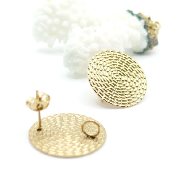 Boucles d’Oreilles Puce Rond Texturé avec Anneau d’Attache 20 mm – Acier Inoxydable 304 Doré