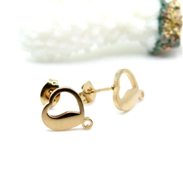 Boucles d’Oreilles Puce  Cœur avec Attache 11 mm – Acier Inoxydable 304 Doré, Ionique