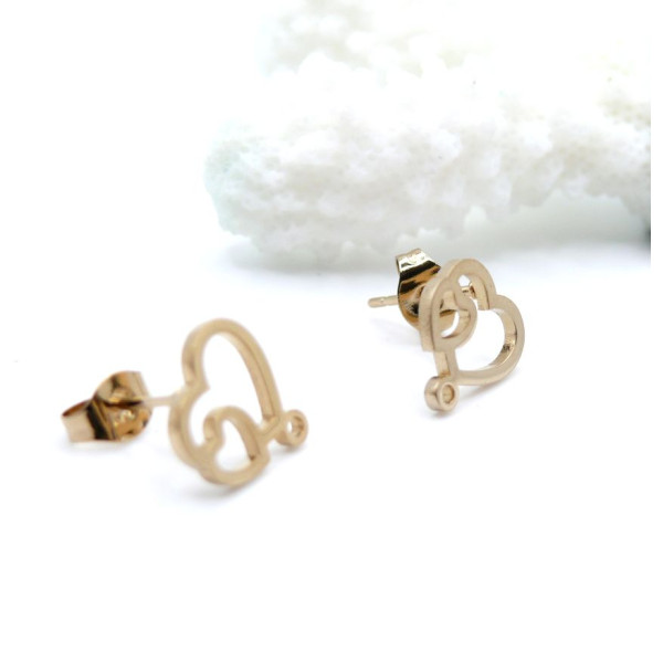 Boucles d’Oreilles Puce Double Cœur avec Attache 10 mm – Acier Inoxydable 304 Doré, Ionique