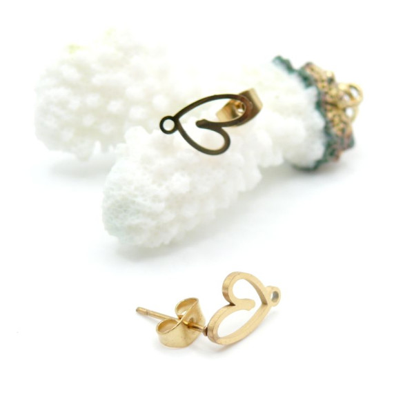 Boucles d’Oreilles Puce  Cœur avec Attache 12 mm – Acier Inoxydable 304 Doré, Ionique
