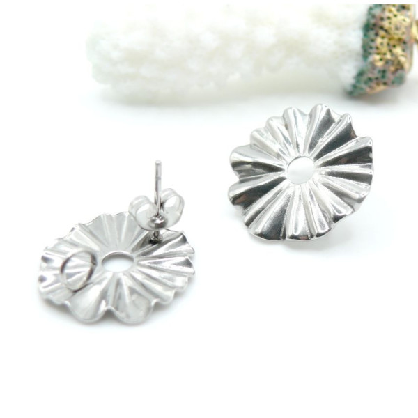 Boucles d’oreilles Puces Soleil 18mm – Acier Inoxydable 304 Argenté