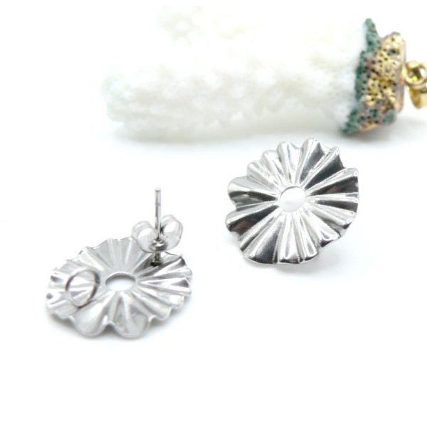 Boucles d’oreilles Puces Soleil 18mm – Acier Inoxydable 304 Argenté