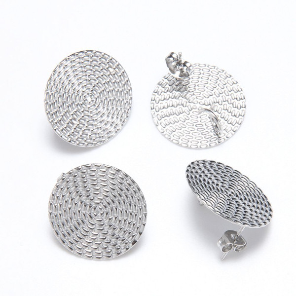 Boucles d’Oreilles Puce Rond Texturé avec Anneau d’Attache 20 mm – Acier Inoxydable 304 Argenté