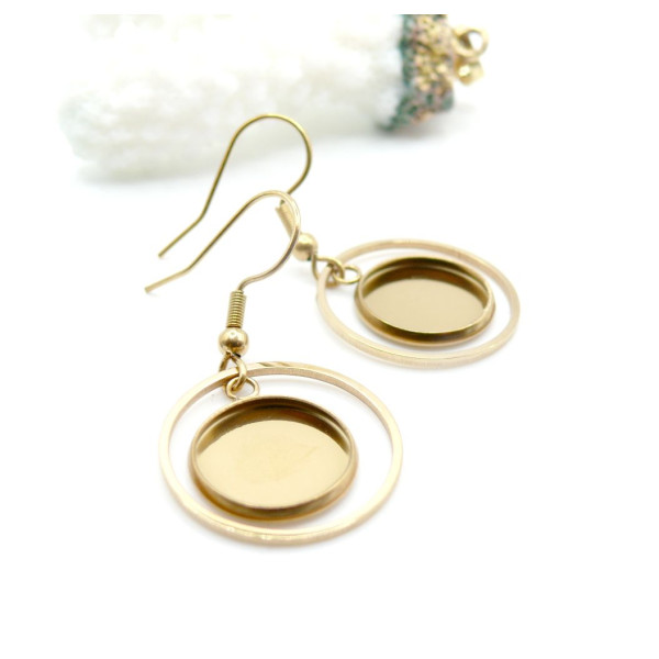 Supports de Boucles d’Oreilles Crochet Cercle pour Cabochon Rond 12mm – Acier Inoxydable Doré