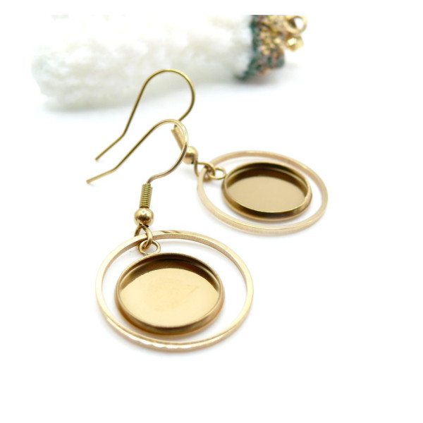Supports de Boucles d’Oreilles Crochet Cercle pour Cabochon Rond 12mm – Acier Inoxydable Doré