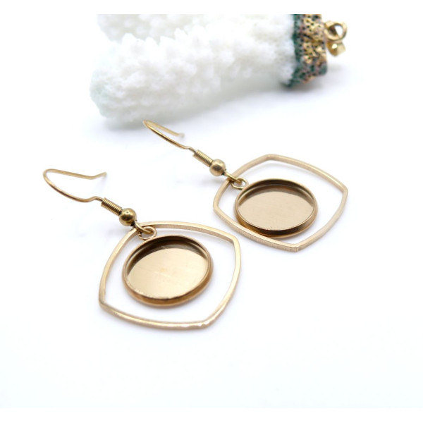 Supports de Boucles d’Oreilles Crochet Carre pour Cabochon Rond 12mm – Acier Inoxydable Doré
