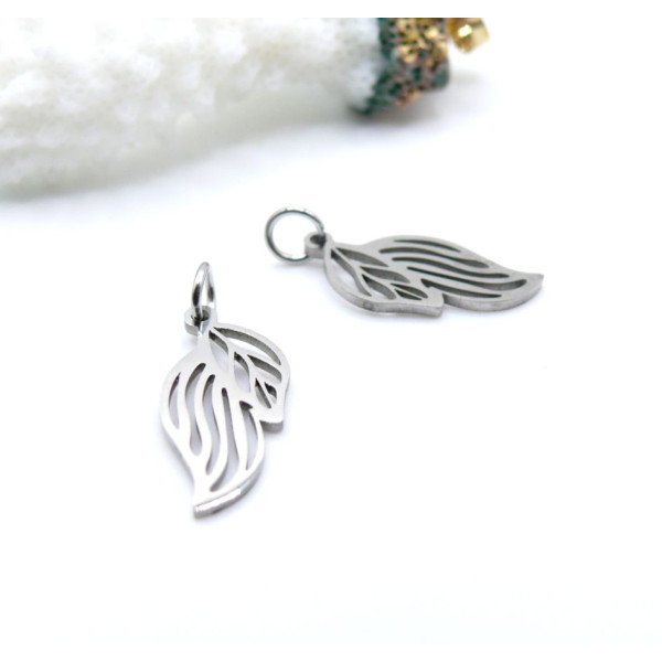 Pendentifs avec Anneau Feuille 19 mm – Acier Inoxydable 304 Argenté