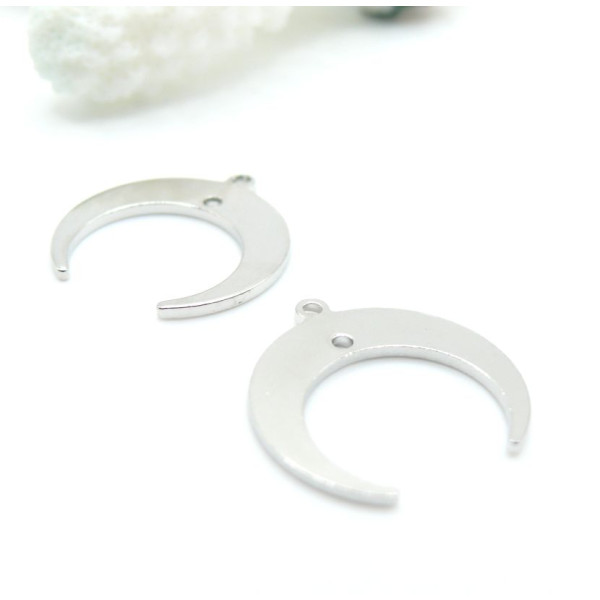 Pendentifs Connecteurs Corne de Buffle Lune 19mm Laiton  Argent PLATINIUM