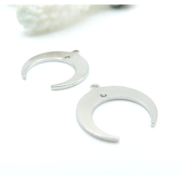 Pendentifs Connecteurs Corne de Buffle Lune 19mm Laiton  Argent PLATINIUM