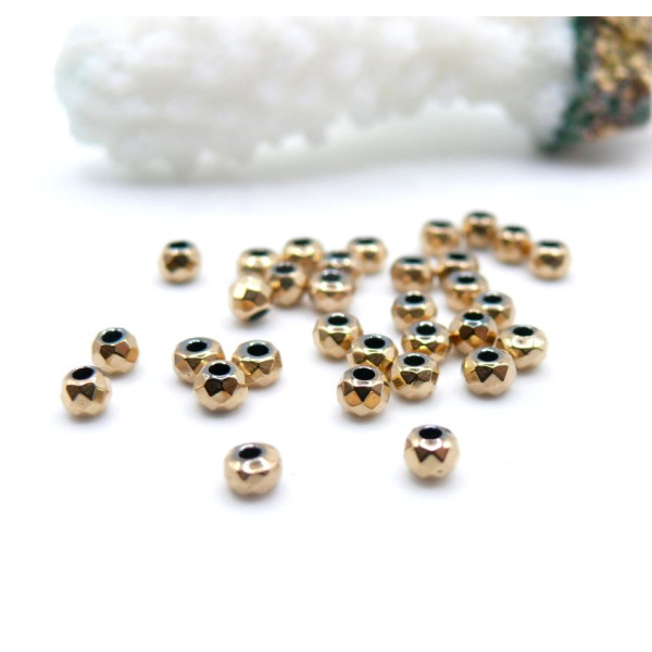 Perles Hématite forme Rondelles facettées 3 par 2mm, métallisé Doré 24K