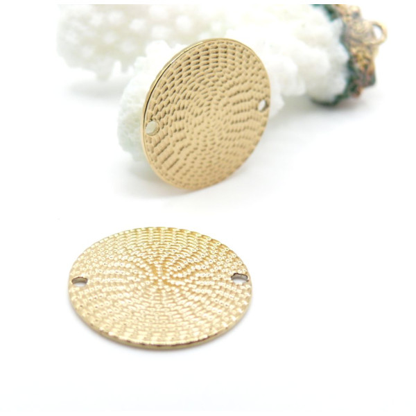 Pendentifs Connecteur Cercle Texturé 20 mm – Acier Inoxydable Doré à l’Or Fin 18K, IONIQUE