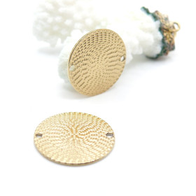 Pendentifs Connecteur Cercle Texturé 20 mm – Acier Inoxydable Doré à l’Or Fin 18K, IONIQUE