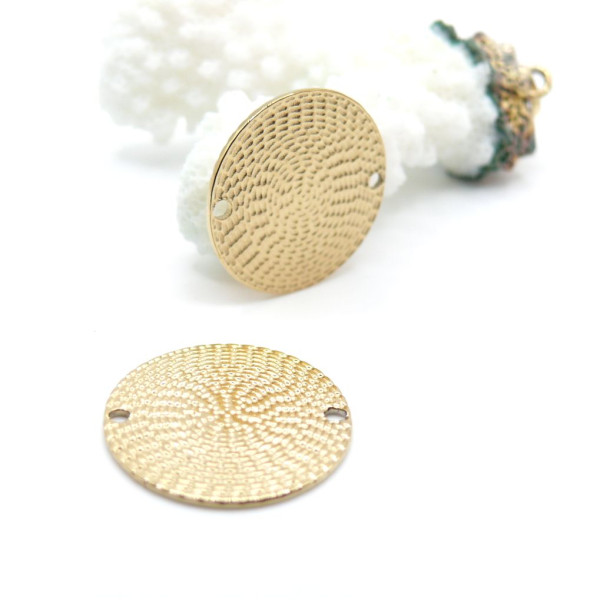 Pendentifs Connecteur Cercle Texturé 20 mm – Acier Inoxydable Doré à l’Or Fin 18K, IONIQUE