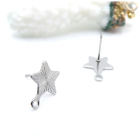 Boucles d’Oreilles Puce Étoiles Striées 10 mm – Acier Inoxydable Argenté